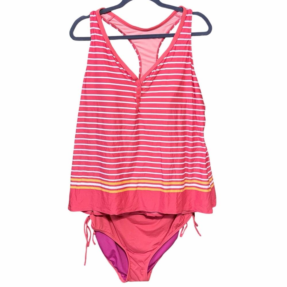 Beach house orange pink tankini plus size swimsuit racerback 20W resort 2 piece
